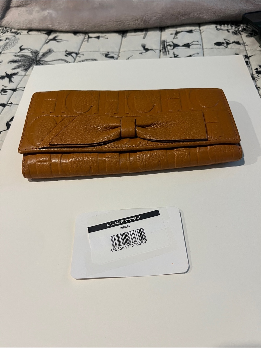 Carolina Herrera Cognac Leather Bow-Front Long Wallet
